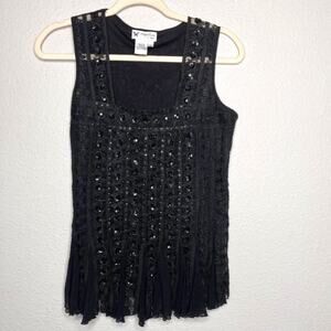Sexy Y2K Vintage Papillon Sheer Sequin Sleeveless Top Large